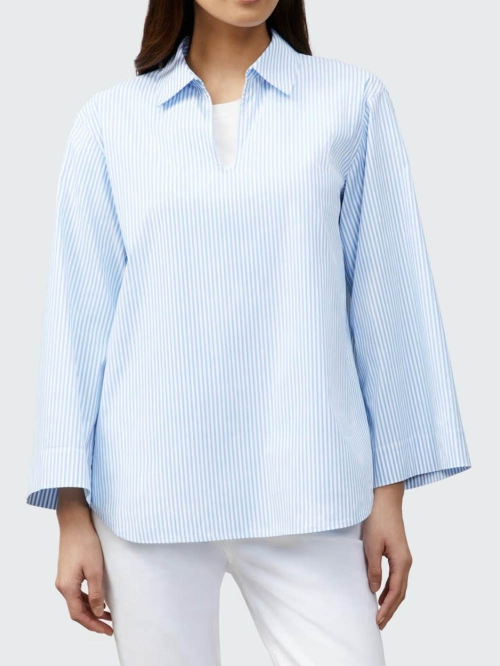 Lafayette 148 New York Pelham Striped Collared Shirt Preppy Minimalist Nautical